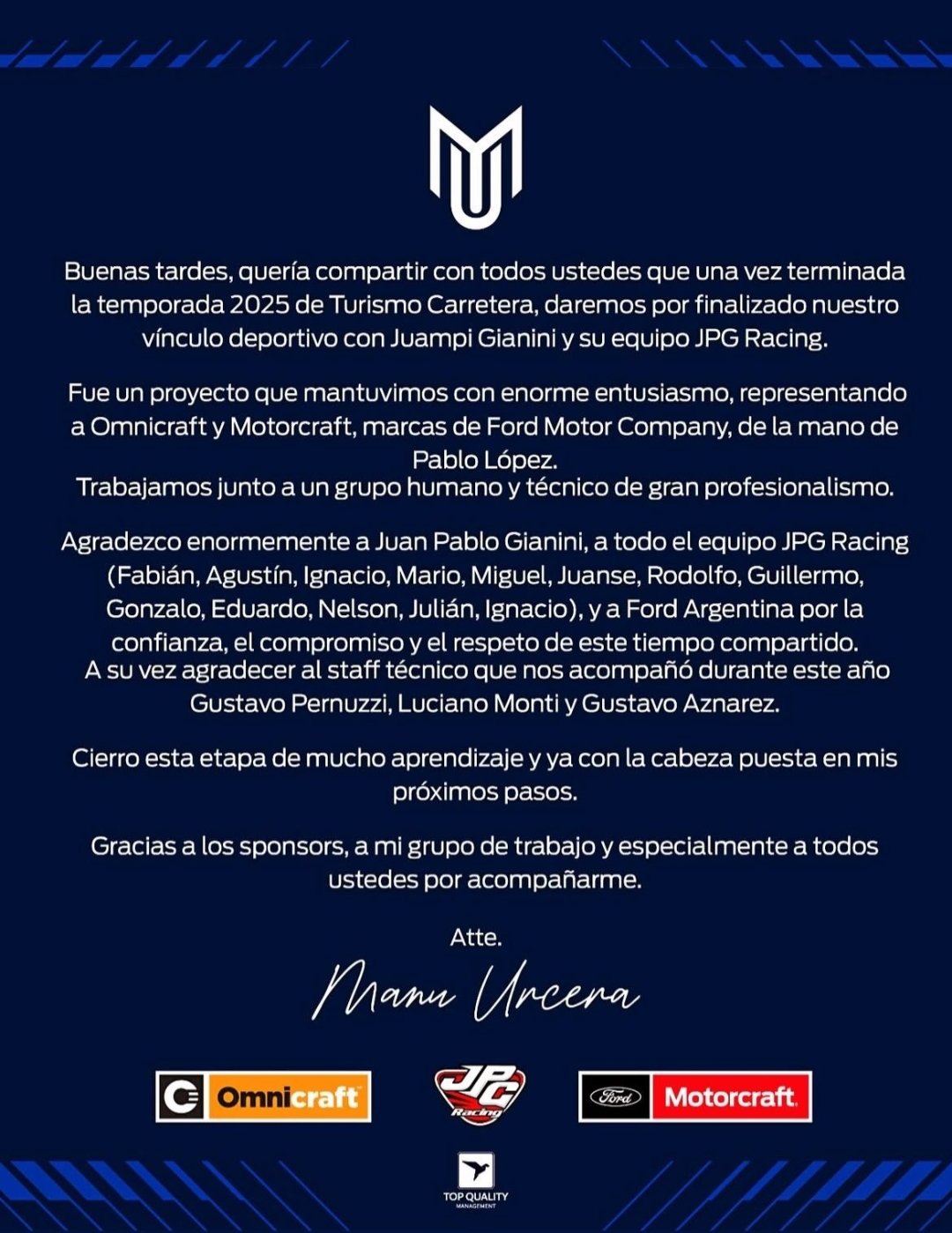 URCERA SE DESVINCULó DEL JPG RACING
