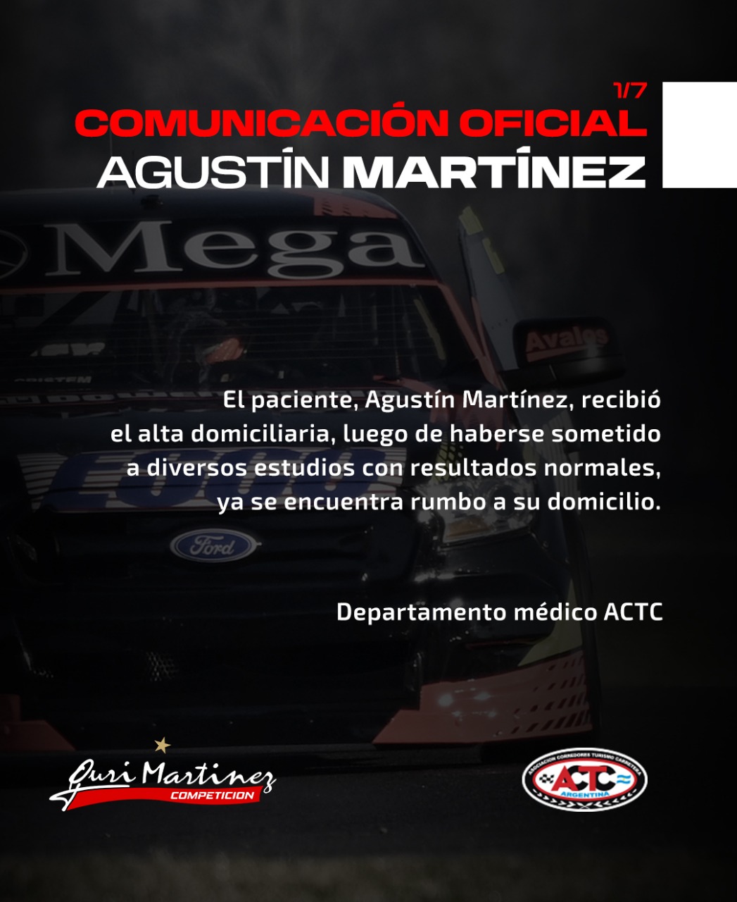 AGUSTíN MARTíNEZ RECIBIó EL ALTA MéDICA